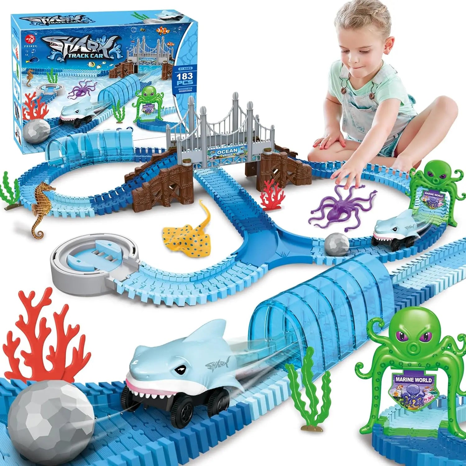 Shark Race Car and Tracks for Boys Girls Age 3+