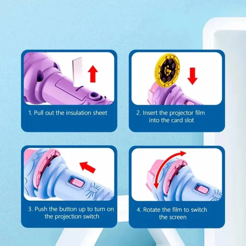 Cartoon Projection Flashlight with 10 card and 80 Patterns. Creative Children Flashlight Toy Projector