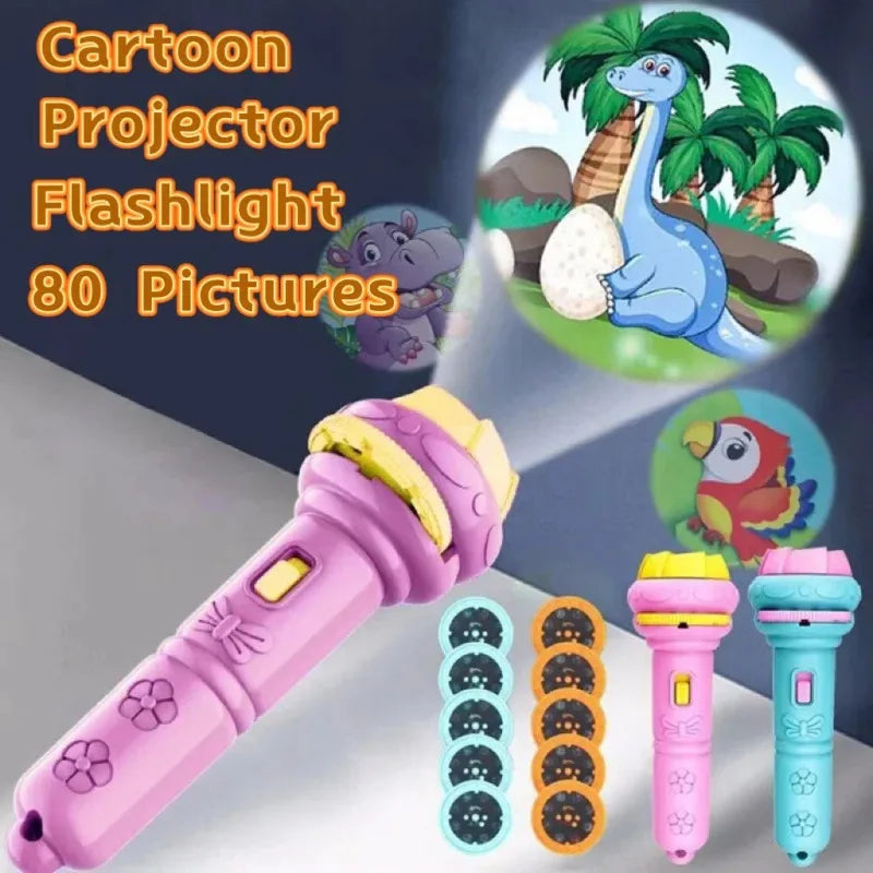 Cartoon Projection Flashlight with 10 card and 80 Patterns. Creative Children Flashlight Toy Projector