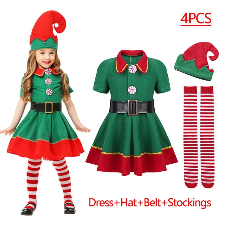 Kids Santa Claus, Green Elf, Christmas Carnival Fancy Party Outfits