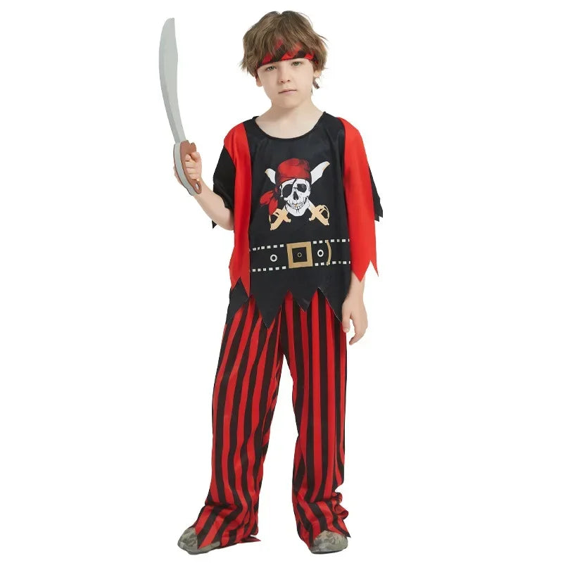 Printed Striped Pirate Costume Outfit