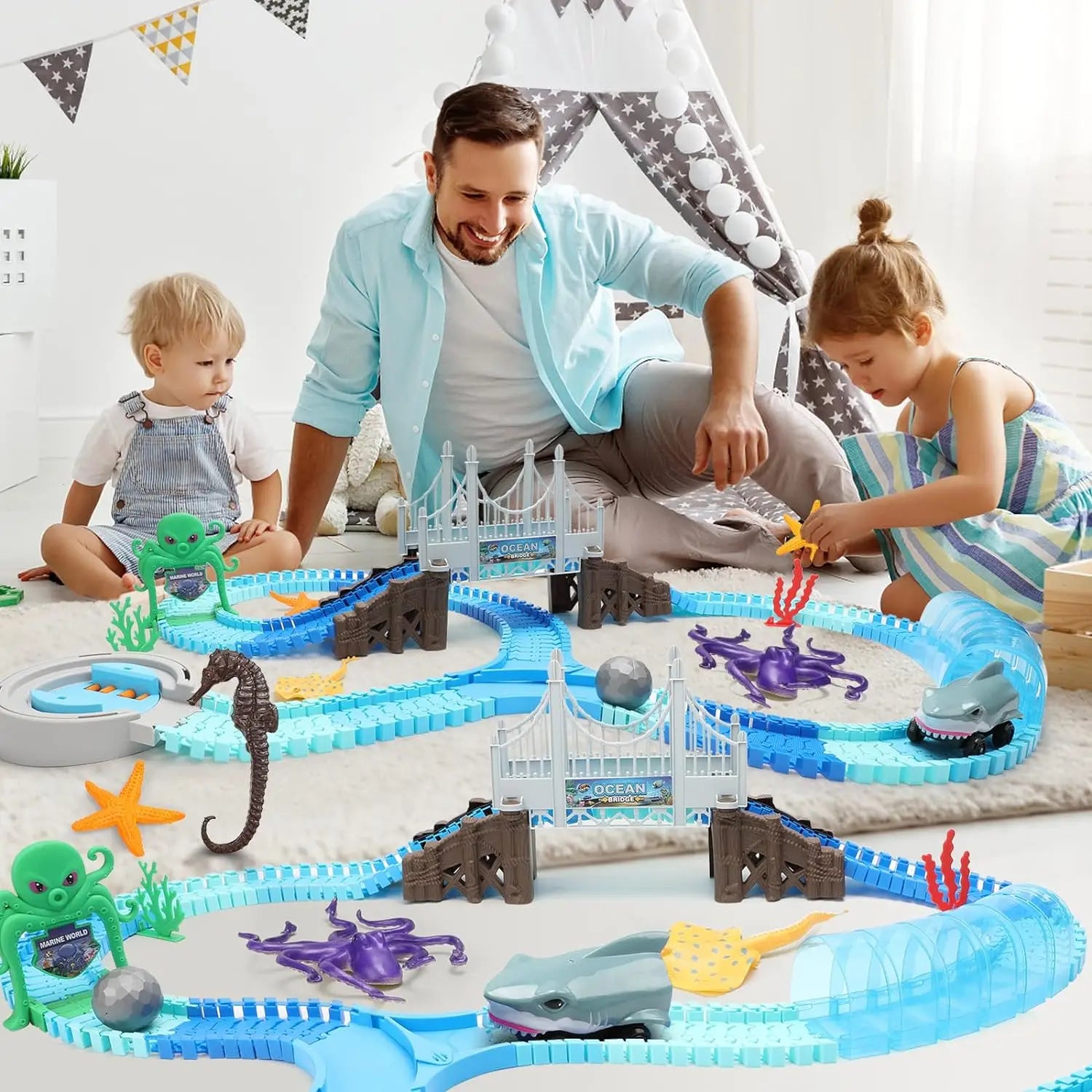 Shark Race Car and Tracks for Boys Girls Age 3+