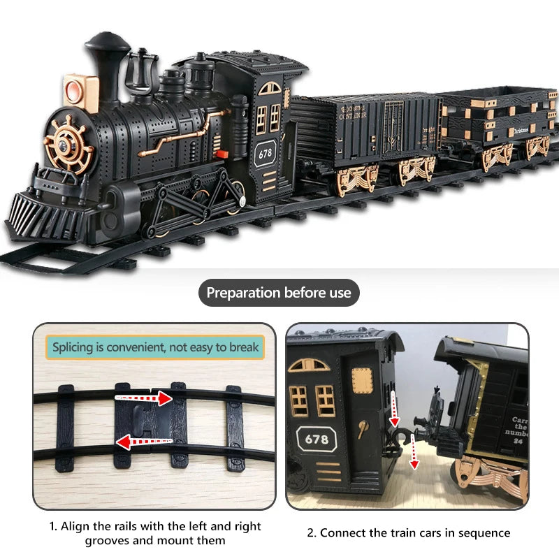 Electric Train Track Retro Steam Train Locomotive Playset