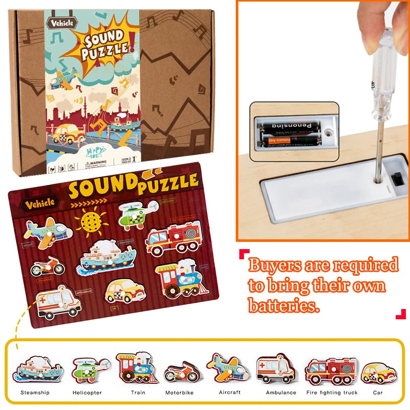 Animal Sound Puzzles.  Montessori Wooden Musical Instrument With Sound Puzzles. Creative Sensory Toys