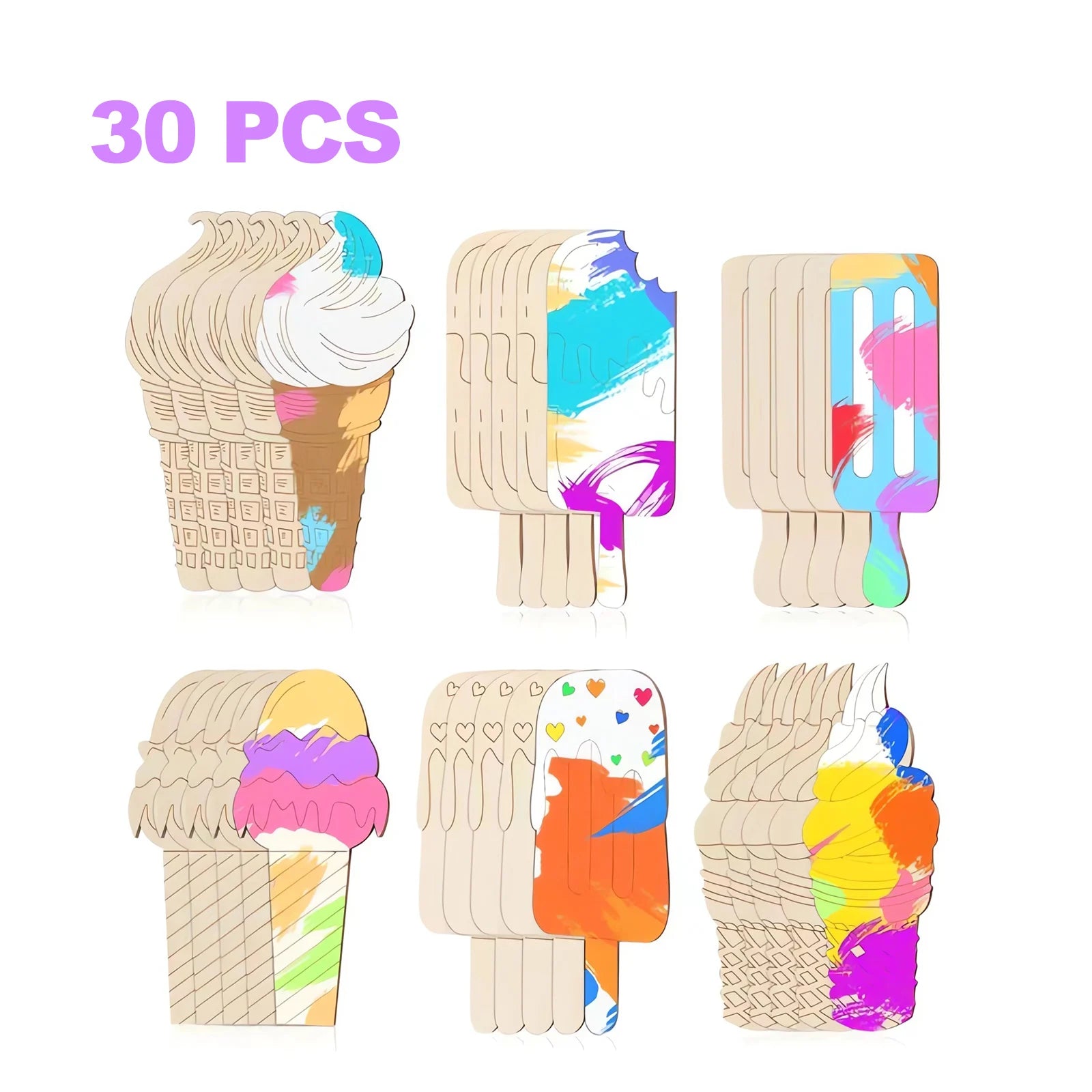 6/30pcs Ice Cream Wood Arts And Crafts,