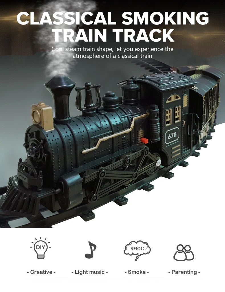 Electric Train Track Retro Steam Train Locomotive Playset