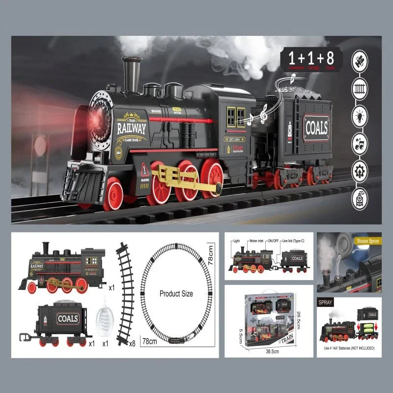 Electric Retro Train Track Set with Sound  for Kids