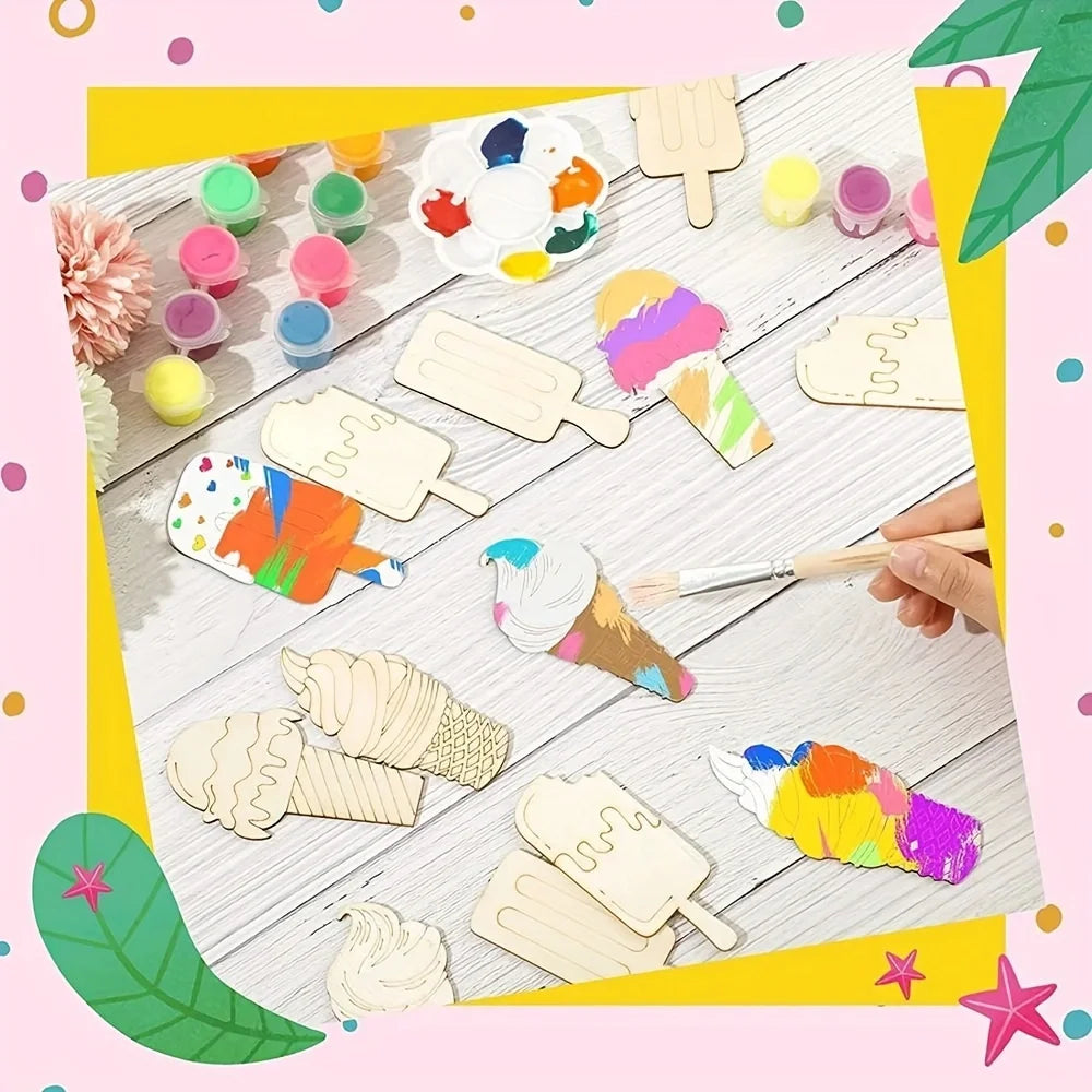 6/30pcs Ice Cream Wood Arts And Crafts,