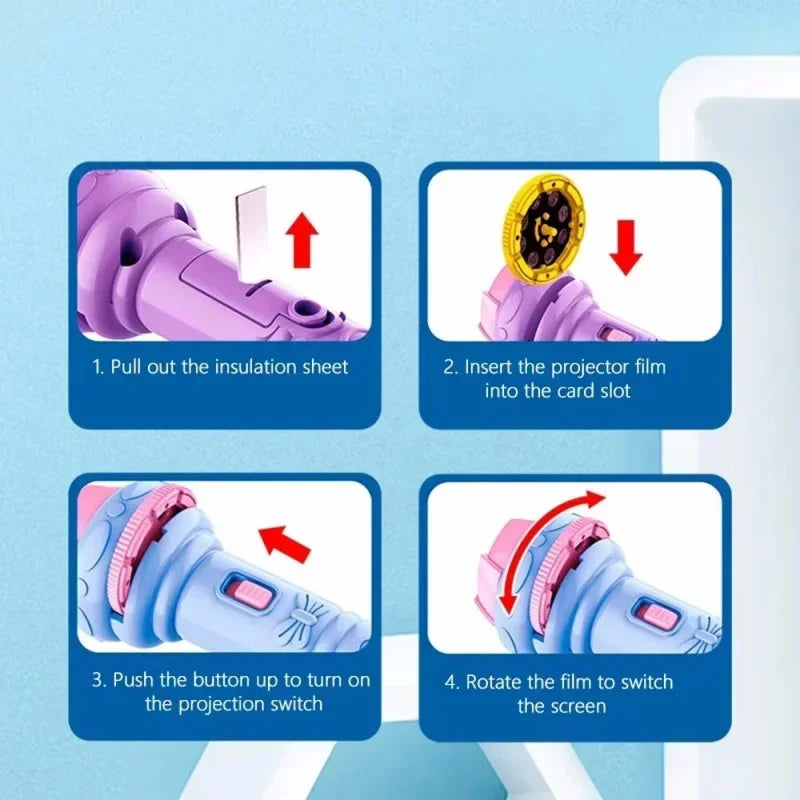 Cartoon Projection Flashlight with 10 card and 80 Patterns. Creative Children Flashlight Toy Projector