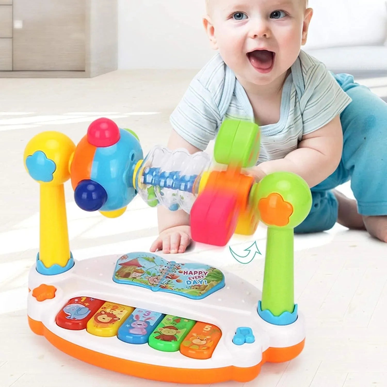 Baby Piano Rotating Music Piano Keyboard With Light & Sound, Musical Toys For Toddlers, Early Educational Music Toy