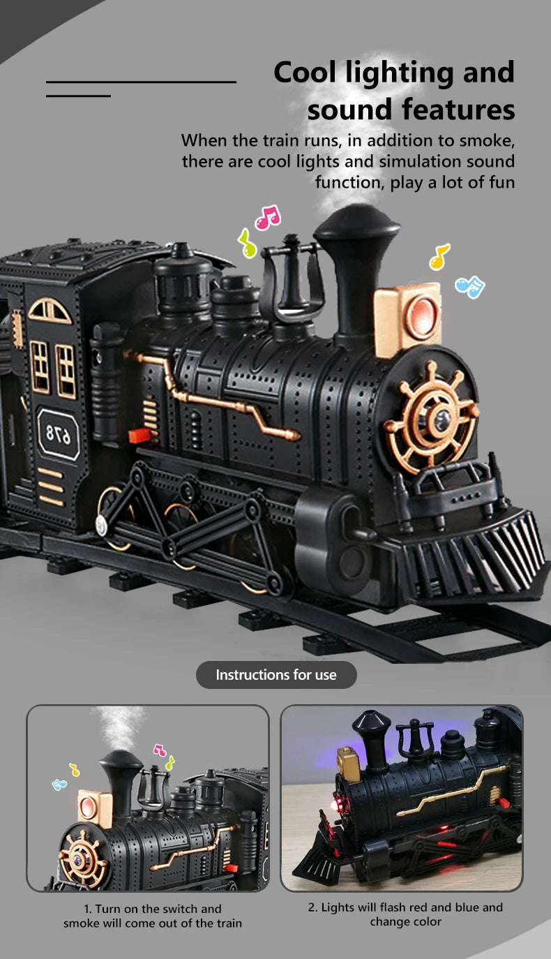 Electric Train Track Retro Steam Train Locomotive Playset