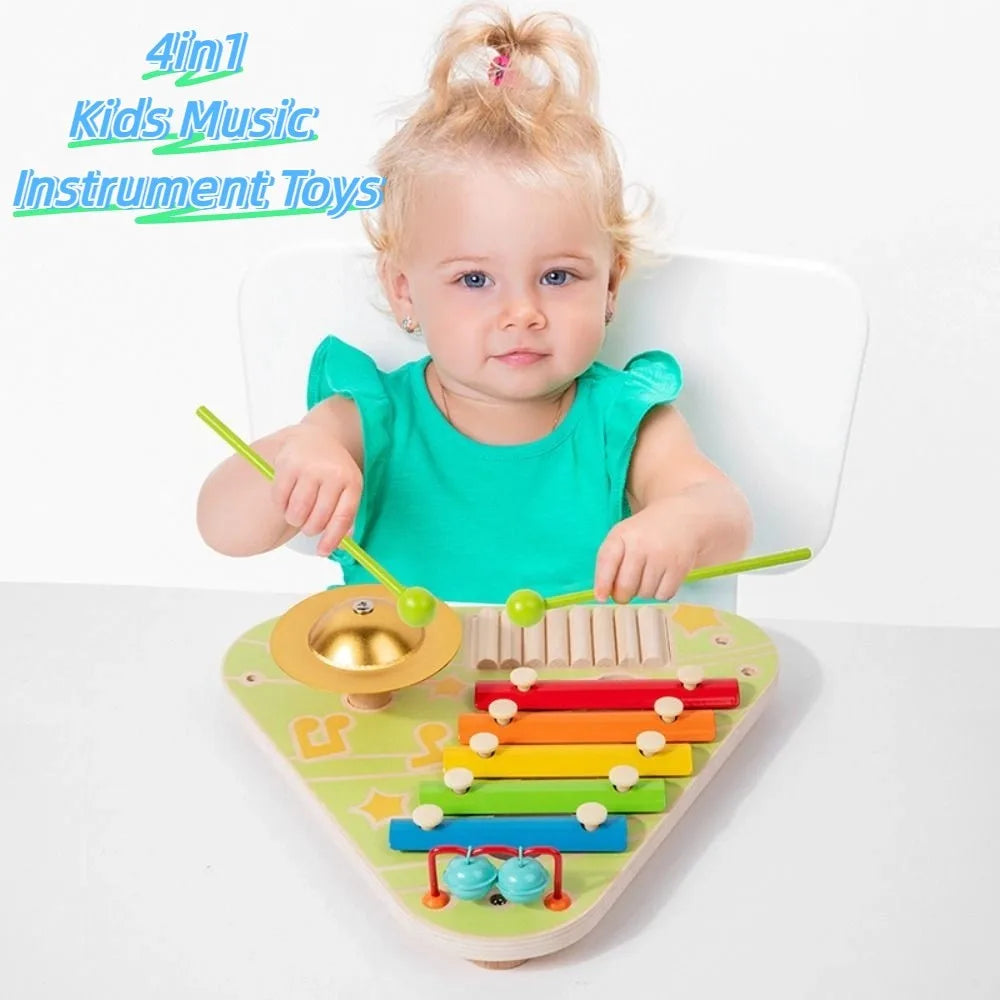 4 in 1 Hand Percussion Instrument. Interactive Kids Music Instrument Toys Multi Functional Creative Baby Music Rattles
