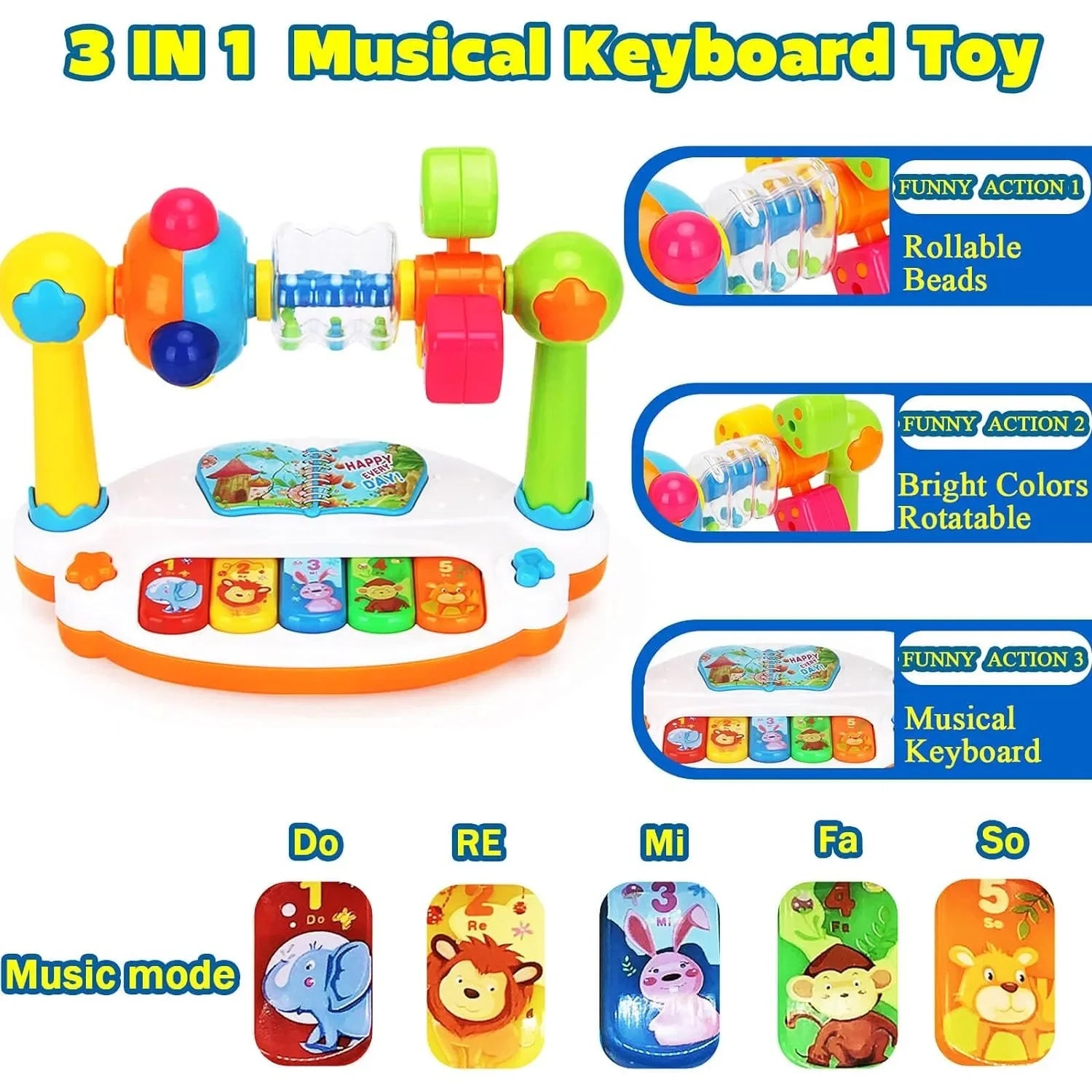 Baby Piano Rotating Music Piano Keyboard With Light & Sound, Musical Toys For Toddlers, Early Educational Music Toy