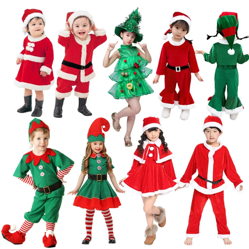 Kids Santa Claus, Green Elf, Christmas Carnival Fancy Party Outfits