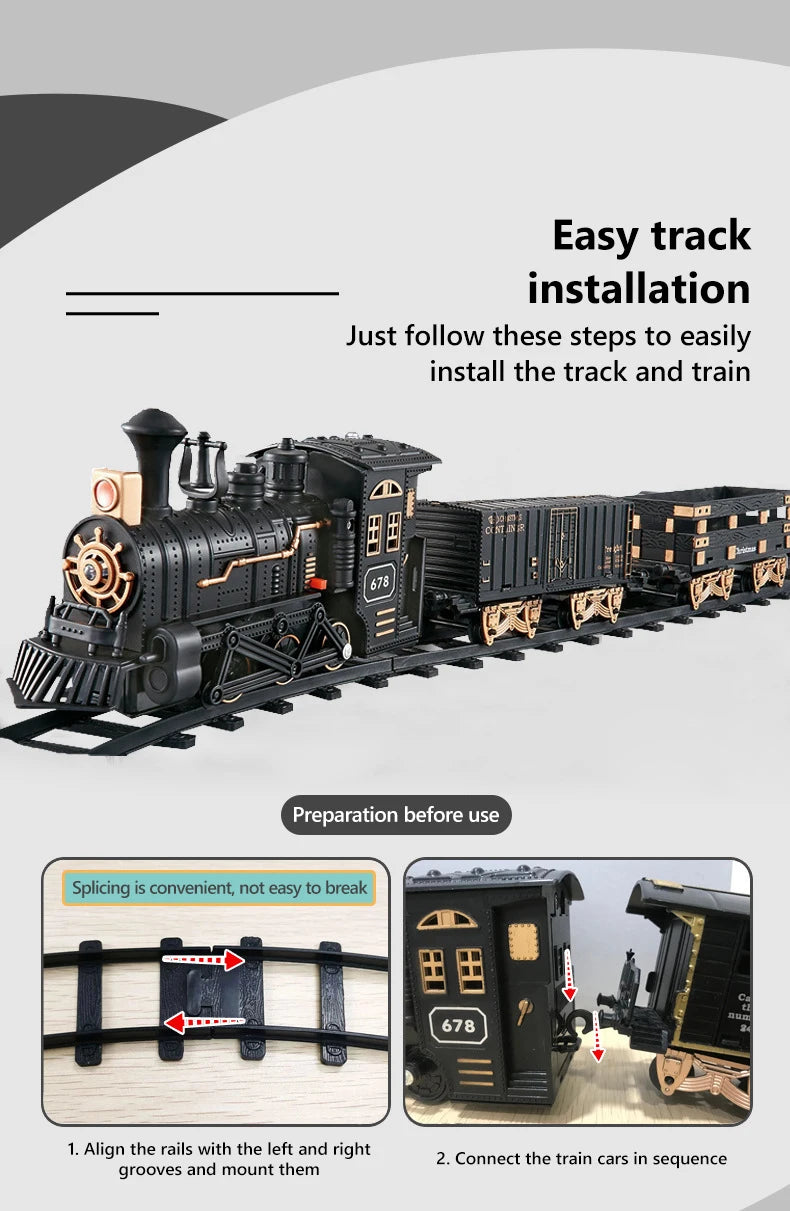 Electric Train Track Retro Steam Train Locomotive Playset