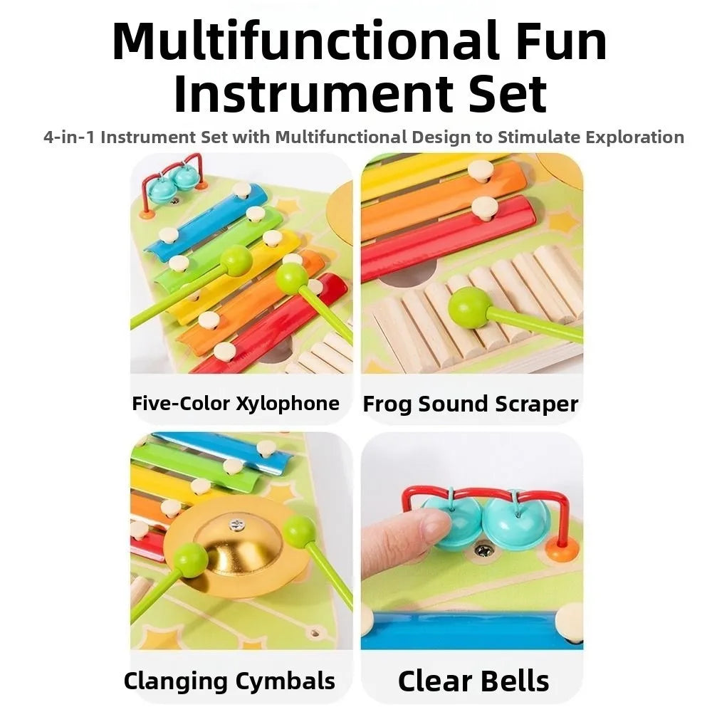 4 in 1 Hand Percussion Instrument. Interactive Kids Music Instrument Toys Multi Functional Creative Baby Music Rattles