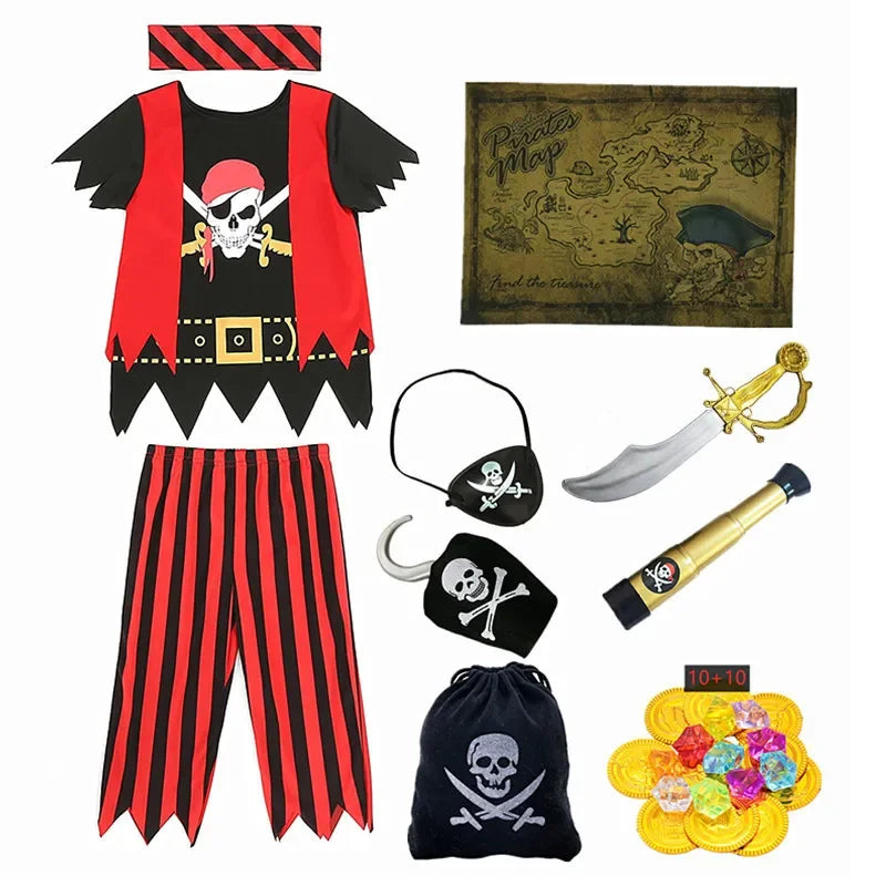 Printed Striped Pirate Costume Outfit