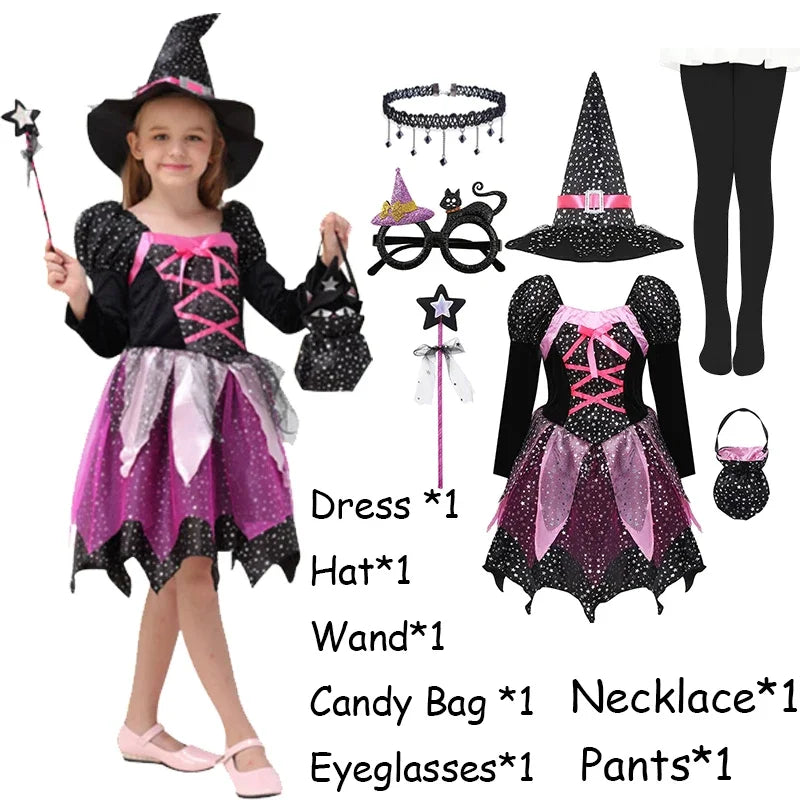 Rainbow Skeleton Tutu Dress and Cute Witch Costume for Kids