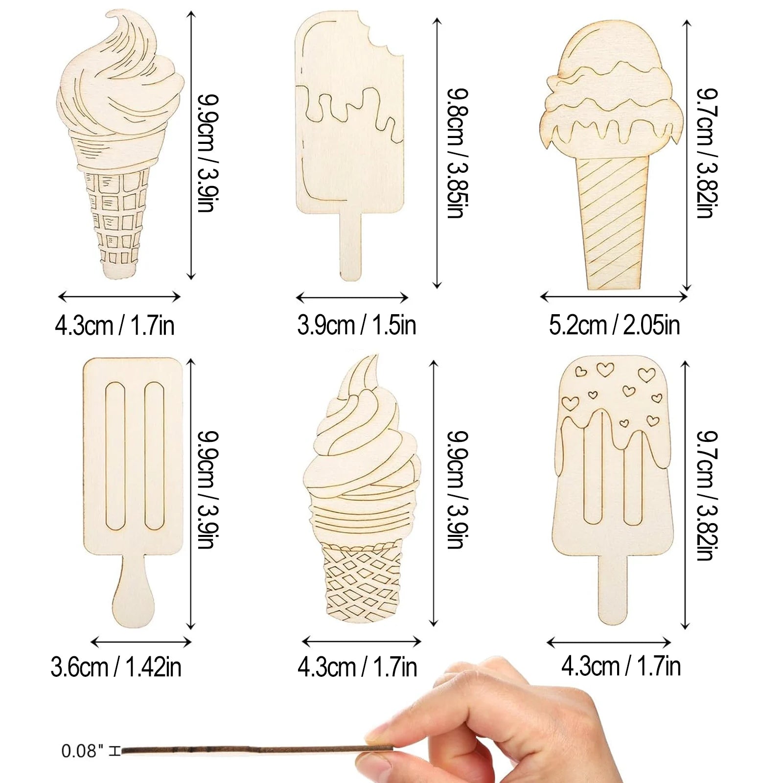 6/30pcs Ice Cream Wood Arts And Crafts,